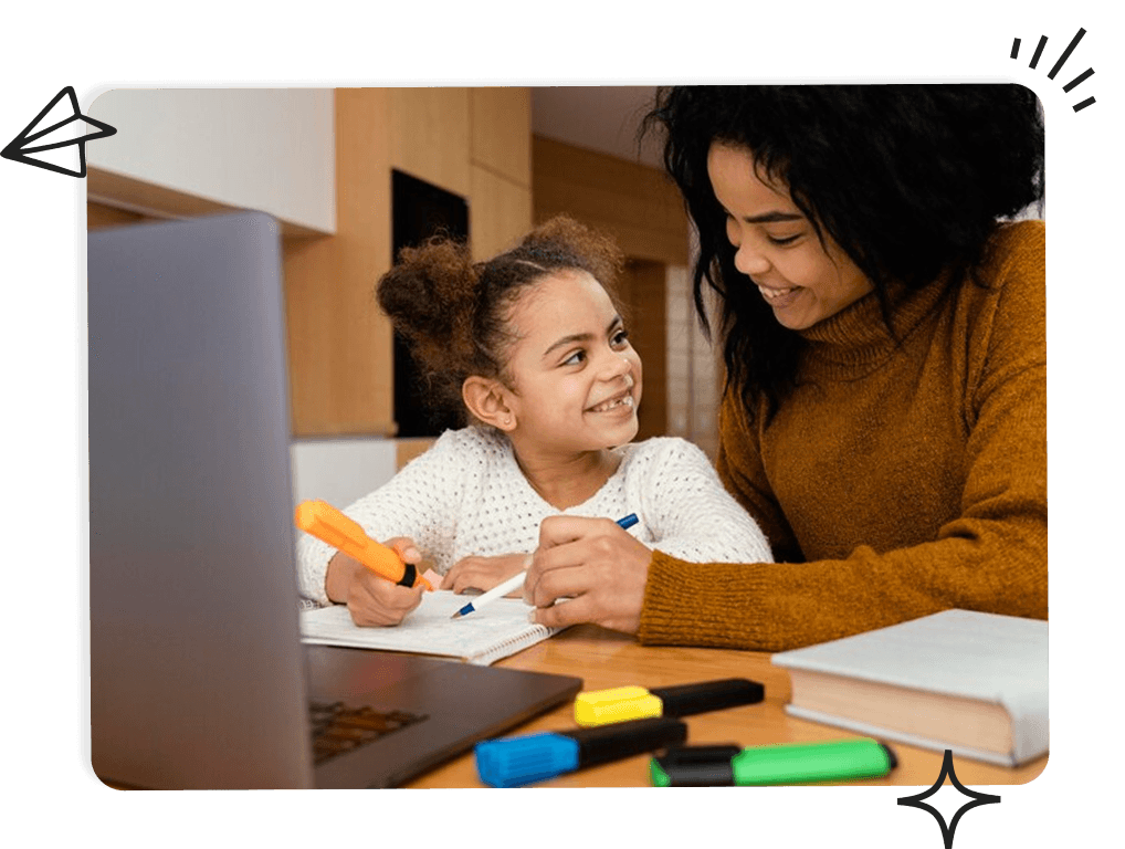 tutor and student studying and smiling